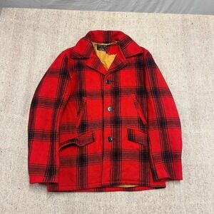 Vintage Sears JC Higgins Hunting Jacket Mens Medium Red 1950s Plaid Wool